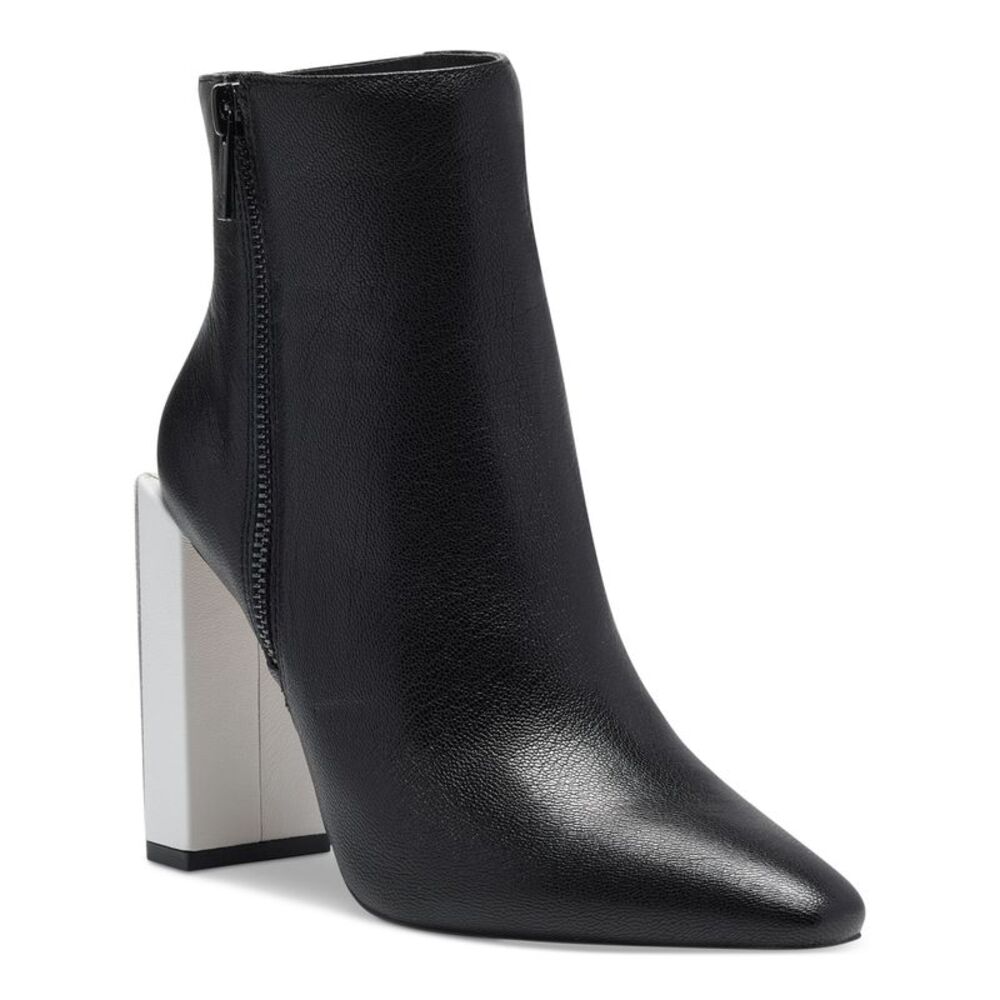 JESSICA SIMPSON Womens Black Contrast Heel Timea Block Heel Leather Booties 5 M
